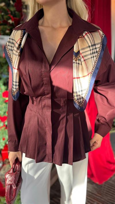 BORDO PİLİLİ POPLİN GÖMLEK