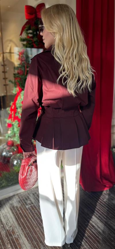 BORDO PİLİLİ POPLİN GÖMLEK