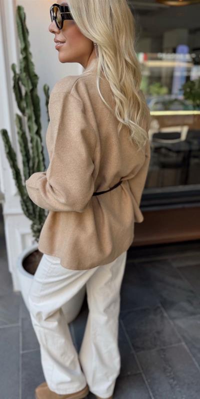 CAMEL KEMERLİ KAŞE DOKULU CEKET HIRKA