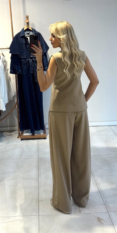 CAMEL PREMİUM BELİ LASTİKLİ DÜĞME DETAY PALAZZO PANTOLON 