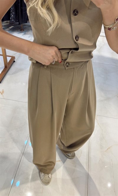 CAMEL PREMİUM BELİ LASTİKLİ DÜĞME DETAY PALAZZO PANTOLON 