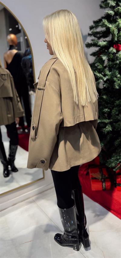 CAMEL PREMİUM OVERSİZE APOLETLİ KISA TRENÇKOT