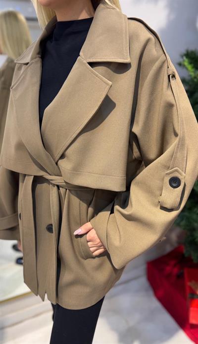 CAMEL PREMİUM OVERSİZE APOLETLİ KISA TRENÇKOT