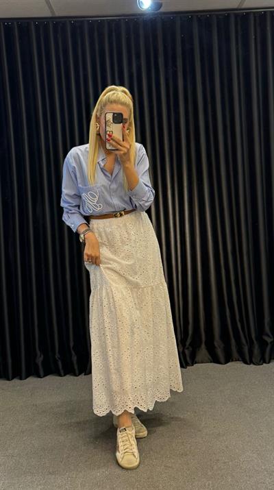 CEP KISMI NAKIŞ DETAYLI ÇİZGİLİ GÖMLEK AÇIK MAVİ