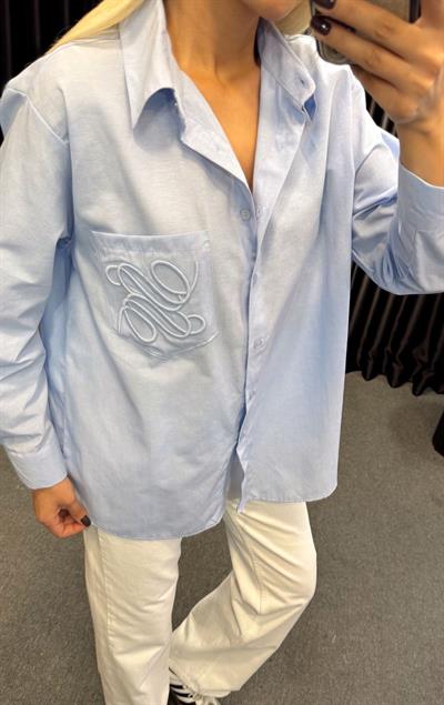 CEP KISMI NAKIŞ DETAYLI GÖMLEK MAVİ