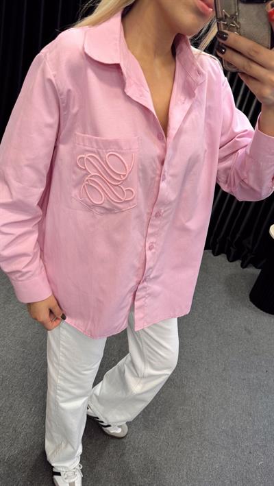 CEP KISMI NAKIŞ DETAYLI GÖMLEK PEMBE