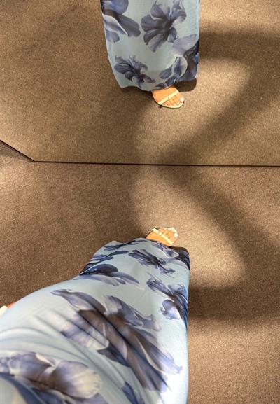 ÇİÇEK DESEN TÜL ASTARLI ELBİSE MAVİ