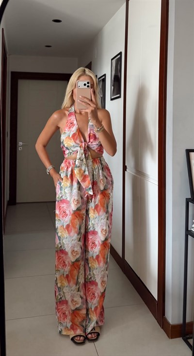 ÇİÇEK DESENLİ CROP PANTOLON TAKIM