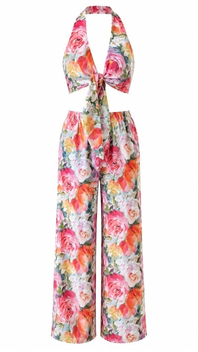ÇİÇEK DESENLİ CROP PANTOLON TAKIM