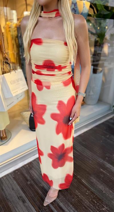 ÇİÇEK DESENLİ FULARLI STRAPLEZ ETEK TAKIM