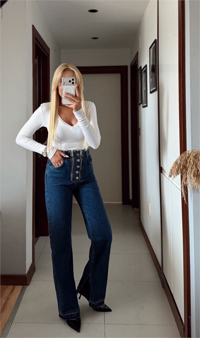 ÇİFT FERMUARLI PAÇASI YIRTMAÇLI JEAN