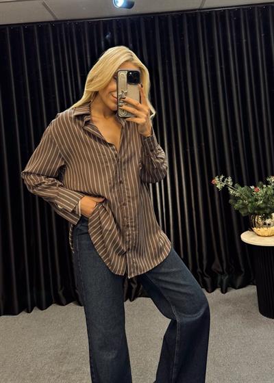 ÇİZGİLİ VİSKON PAMUK GÖMLEK KAHVE