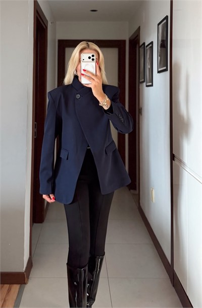 CORALİA LACİVERT DİK YAKA DÜĞMELİ BLAZER CEKET