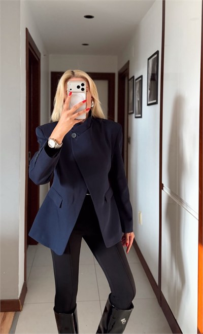 CORALİA LACİVERT DİK YAKA DÜĞMELİ BLAZER CEKET