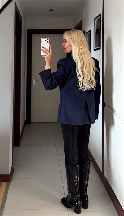 CORALİA LACİVERT DİK YAKA DÜĞMELİ BLAZER CEKET