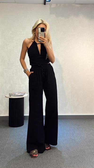 CROP PANTOLON TAKIM SİYAH