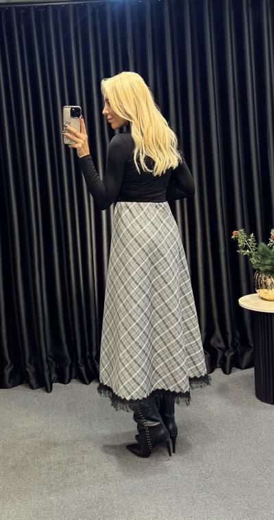 DANTEL DETAYLI EKOSE ETEK GRİ