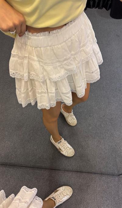 DANTEL GEÇİŞLİ MİNİ ETEK EKRU