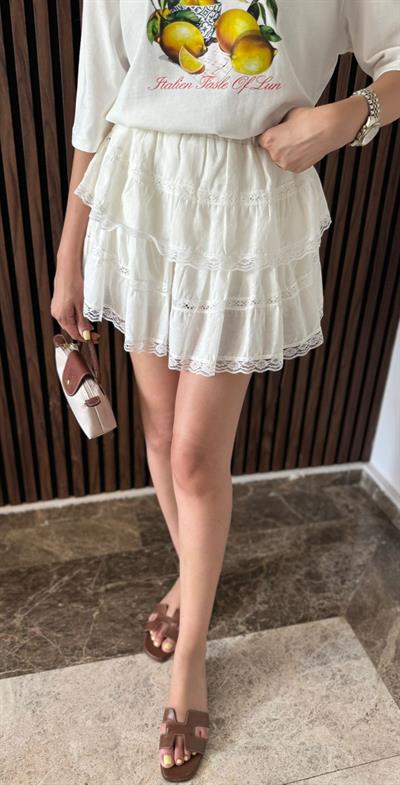 DANTEL GEÇİŞLİ ŞORT ETEK EKRU