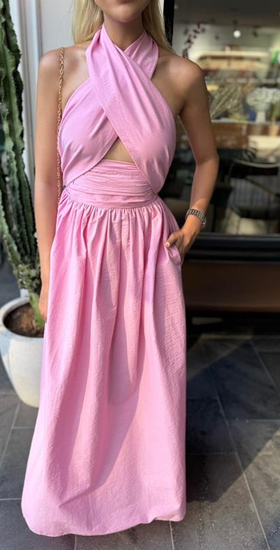 DAVİNA BOYUNDAN BAĞLAMALI ELBİSE PEMBE