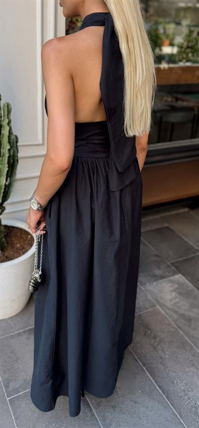 DAVİNA BOYUNDAN BAĞLAMALI ELBİSE SİYAH