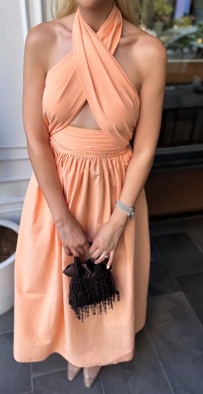 DAVİNA BOYUNDAN BAĞLAMALI ELBİSE SOMON