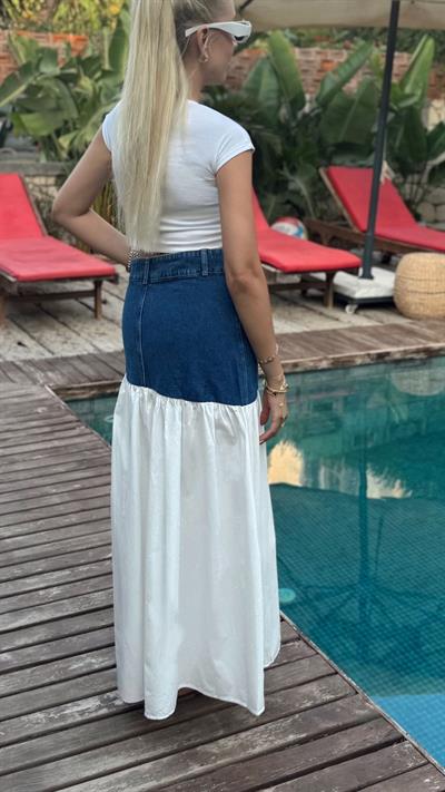 DENİM DETAYLI POPLİN ETEK