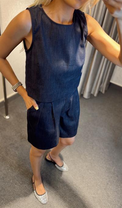 DENİM KOLSUZ BLUZ ŞORT TAKIM