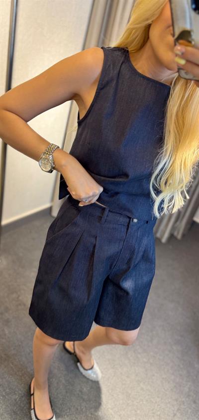 DENİM KOLSUZ BLUZ ŞORT TAKIM