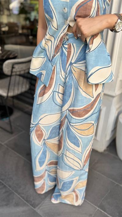 DESENLİ KETEN TAKIM MAVİ