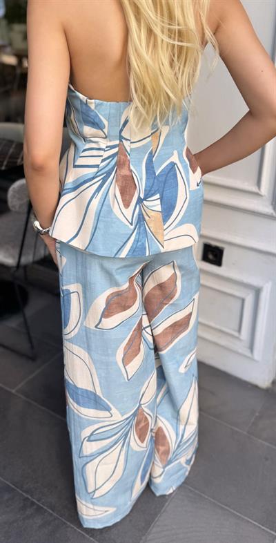 DESENLİ KETEN TAKIM MAVİ