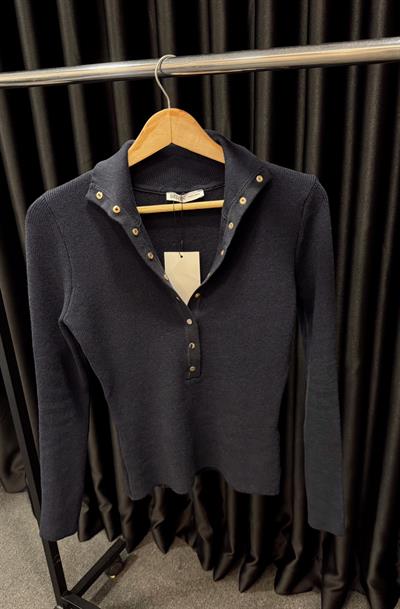 DİLVİN DİK YAKA ÇITÇITLI ÇELİK ÖRME TRİKO LACİVERT