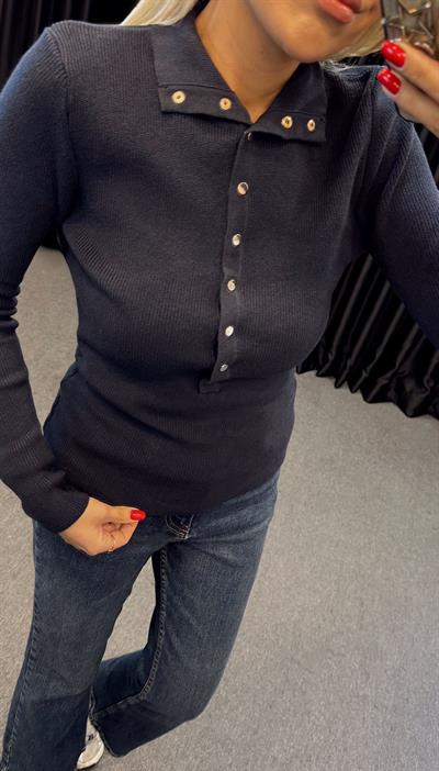 DİLVİN DİK YAKA ÇITÇITLI ÇELİK ÖRME TRİKO LACİVERT
