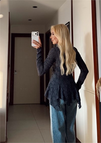 DİLVİN İNDİGO DÜĞMELİ DANTEL HIRKA