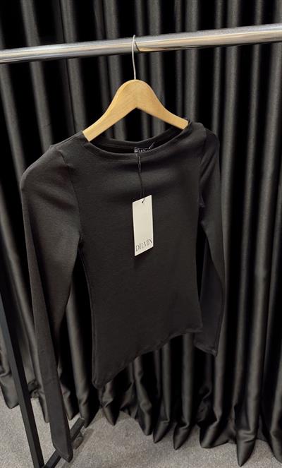 DİLVİN KAYIK YAKA UZUN KOLLU BASİC BLUZ SİYAH