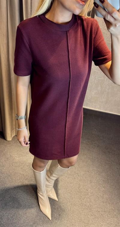 DİLVİN ORTASI DİKİŞLİ TRİKO ELBİSE BORDO