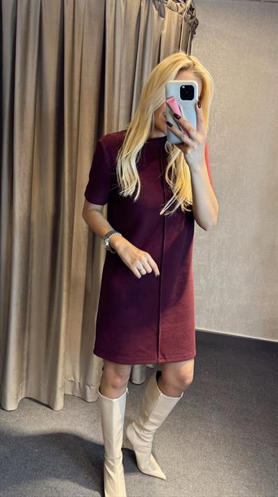 DİLVİN ORTASI DİKİŞLİ TRİKO ELBİSE BORDO