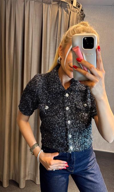 DİLVİN SİMLİ GOLD DÜĞMELİ POLO YAKA TRİKO HIRKA SİYAH