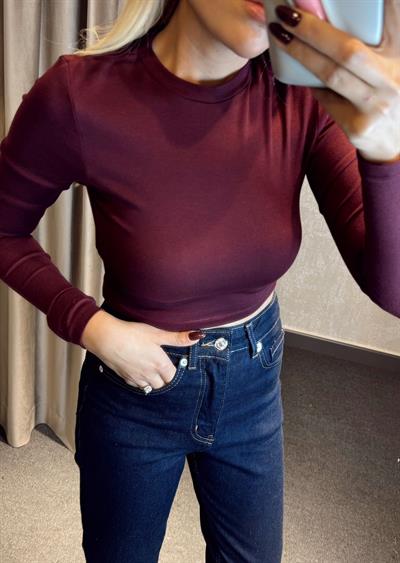 DİLVİN UZUN KOLLU CROP TOP BORDO