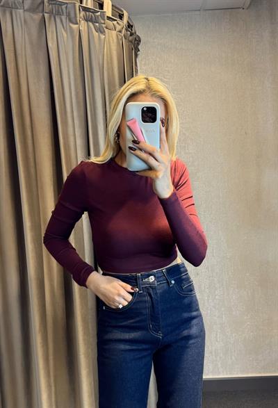 DİLVİN UZUN KOLLU CROP TOP BORDO