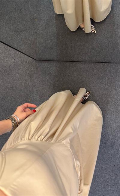 DİNA GLOP DETAYLI ELBİSE BEJ