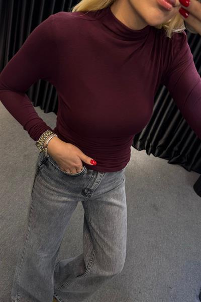 DRAPELİ YARIM BALIKÇI BLUZ BORDO