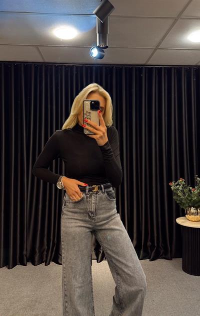 DRAPELİ YARIM BALIKÇI BLUZ SİYAH