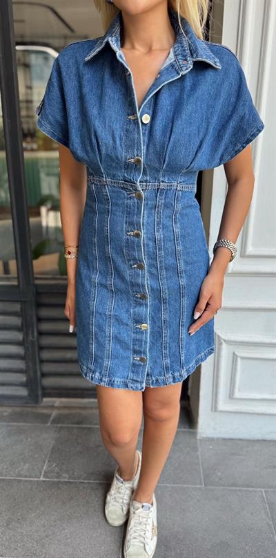 DÜĞME DETAYLI DENİM MİNİ ELBİSE