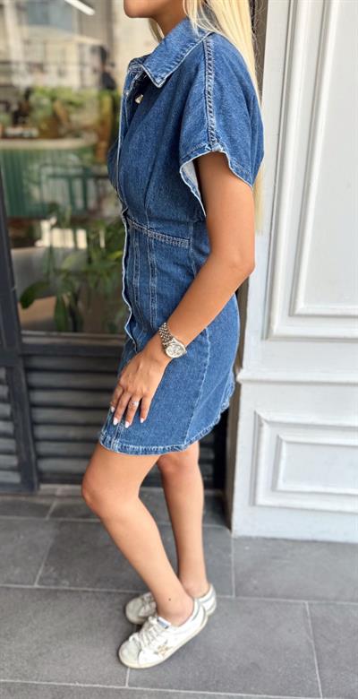 DÜĞME DETAYLI DENİM MİNİ ELBİSE