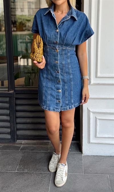 DÜĞME DETAYLI DENİM MİNİ ELBİSE
