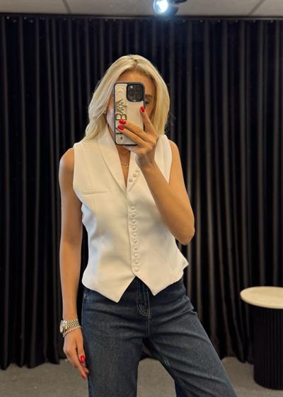 DÜĞME DETAYLI YELEK BEYAZ