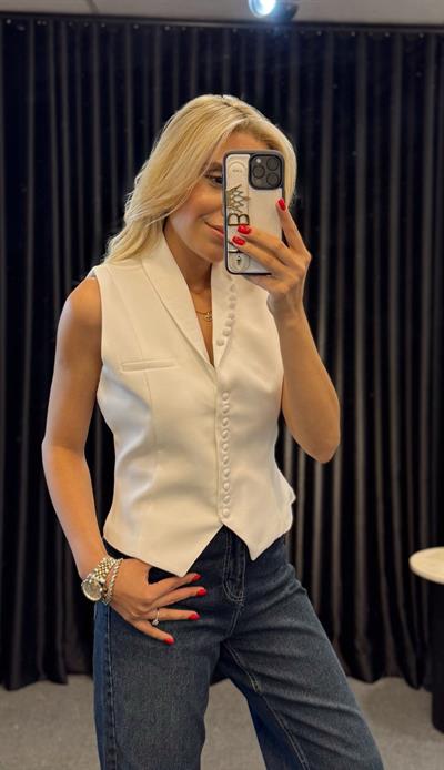 DÜĞME DETAYLI YELEK BEYAZ