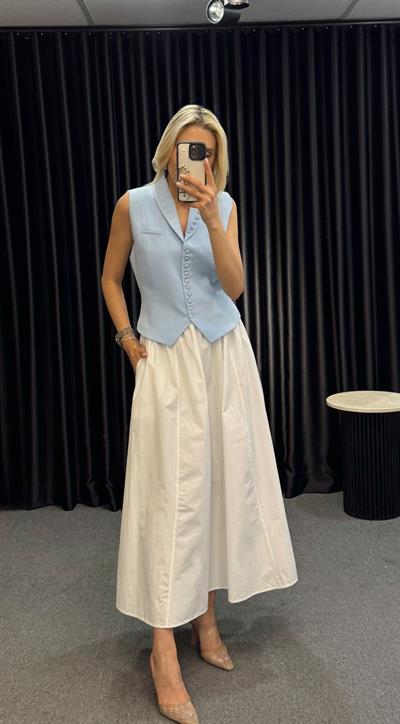 DÜĞME DETAYLI YELEK MAVİ