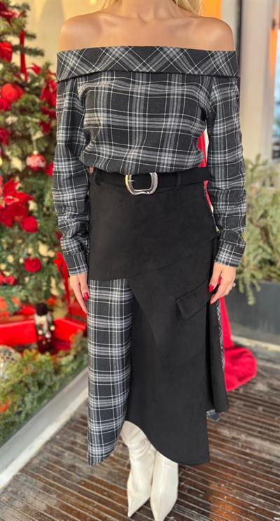 EKOSE KEMERLİ TASARIM ELBİSE